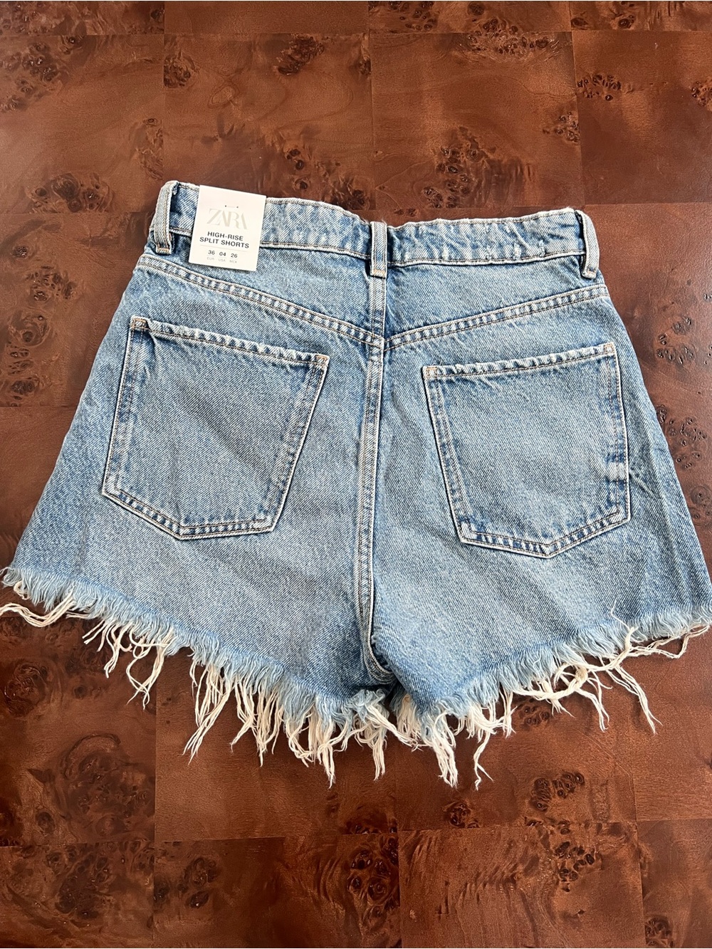 ZARA Light Blue High-Waist Distressed Denim Shorts - Picture 3 of 3